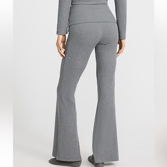 Express Gray Grey Foldover Pajama Pj Flare Leg Ribbed Pants XS X-Small - Picture 3 of 5